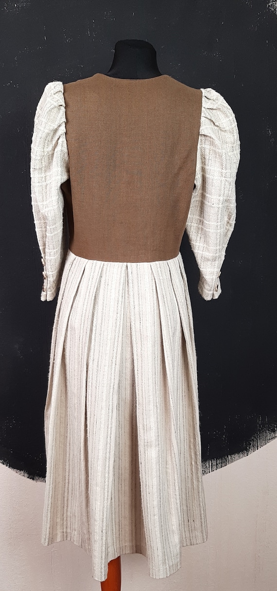 70s Dirndl brown lace medieval DRESS heart modest… - image 4