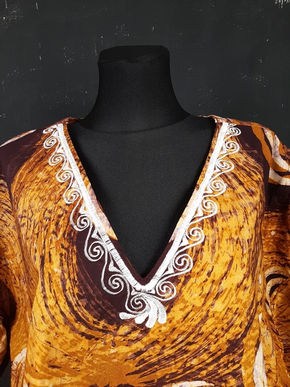 90s African tie dye wax print swirl BLOUSE top Gh… - image 3