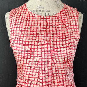 Noa Noa red squares squared pencil drawing minimalism DRESS minimalist light party unusual designer vintage retro XS