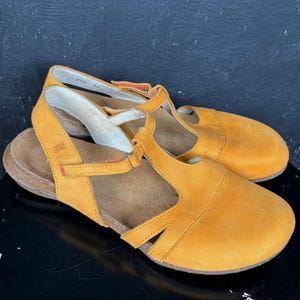 Vintage El Naturalista leather SANDALS shoes orange tan suede summer ergonomic cosy comfortable festival hippie boho bright 39 8.5