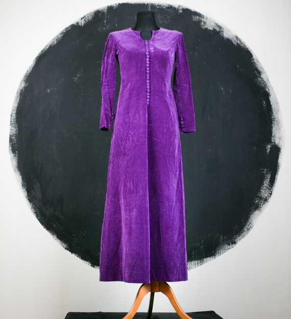 French velvet DRESS purple buttons medieval Victo… - image 2