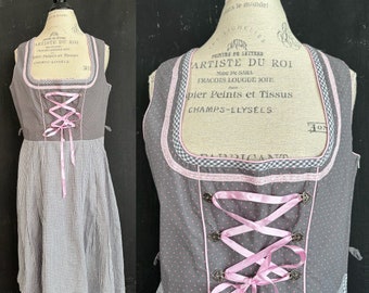 Années 90, Landhaus, gris, rose, pois, vichy, rose, coeur, Alpin, vintage, Dirndl, robe, chasuble, dentelle, Octoberfest, Alpen, cottagecore, festival 42 L