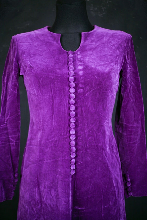 French velvet DRESS purple buttons medieval Victo… - image 3