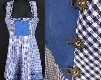 Robe vichy bleu Dirndl années 90 Autriche Octoberfest Alpen festival médiéval princesse cottagecore romantique Salzurg kawaii 40 L