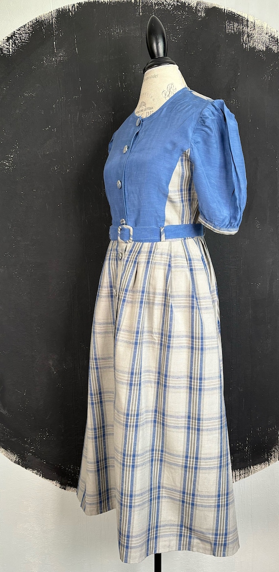 90s Dirndl blue plead belt  DRESS Octoberfest Alpen cottagecore festival Austrian traditional modest medieval princess vintage S