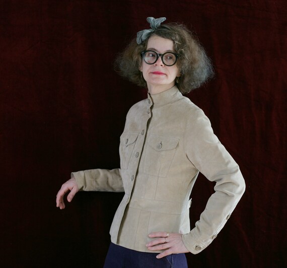 80s suede BLAZER jacket beige pockets hipster hip… - image 5