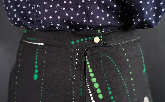 70s rose psychedelic SKIRT polka dot green white … - image 4