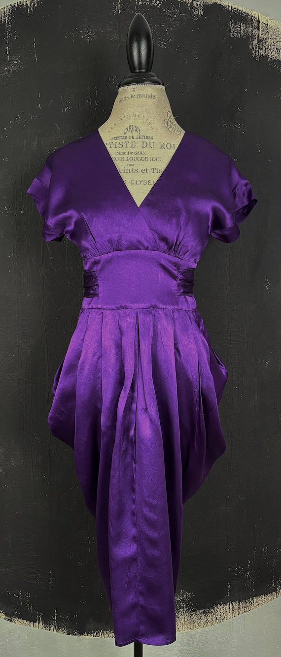 00s purple silk Monsoon bow DRESS prom opera lush lounge party