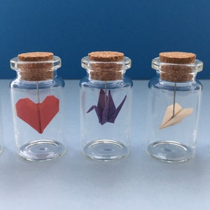 Mini Origami in a Bottle / Jar - Crane, Heart, Plane, Boat, Butterfly, Christmas Tree, Star Charm / Miniature origami crafts