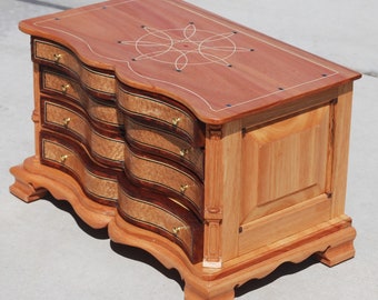 Handmade Serpentine Mahogany Jewelry Box, Heirloom Chest