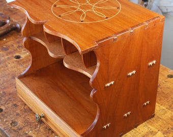 Handmade Mahogany Mail Organizer, Desk Letter Box with Inlay