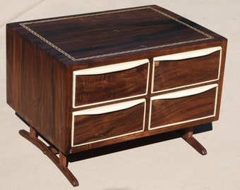 Mid Century Modern, solid black walnut/Holly 4 drawer storage box