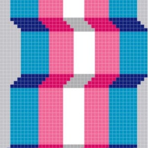 Puede incluir: Patrón geométrico abstracto con formas repetitivas en tonos de azul, rosa y gris. El patrón está formado por cuadrados y rectángulos que están dispuestos en un patrón repetitivo.