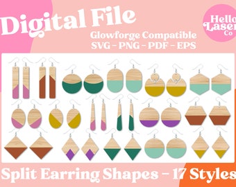 Split Shapes Earring SVG, Glowforge File, Wood and Acrylic Earring SVG Bundle, Laser Cut SVG
