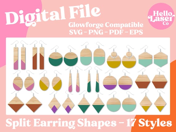 Split Shapes Earring SVG, Glowforge File, Wood and Acrylic Earring SVG Bundle, Laser Cut SVG