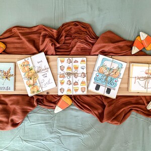 Paquete variado de tarjetas de felicitación de otoño pintadas a mano: camión Oh Hello Fall; calabaza especiada; bendiciones de otoño; diseño de bellota; dad gracias al Señor