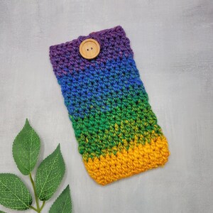Handmade Crochet Rainbow Colors Mobile Phone Sleeve - Colorful Phone Holder