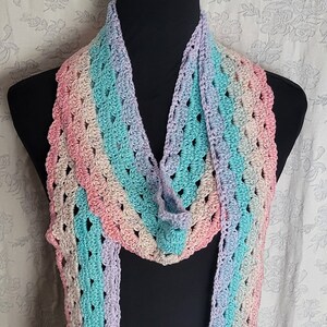 Colorful Crochet Scarf in Pastel Rainbow Hues - Handmade and Unique