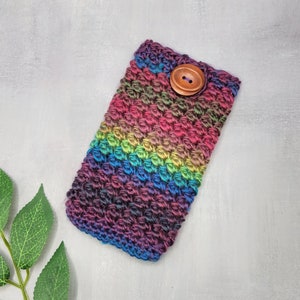 Purple Rainbow Crochet Mobile Phone Sleeve - Handcrafted Tech Accessory