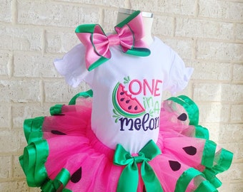 1st First Birthday Baby Girl Tutu Outfit- One Year Old One In A Melon Outfit Romper Headband-1003349