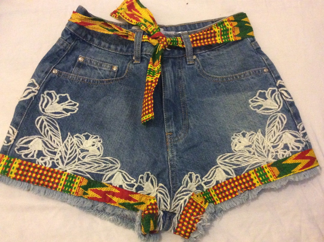 Short 100% Cotton Jean Assorted With Machine Embroidered & Tassels Size ...
