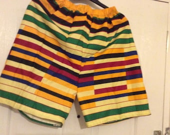 Multicoloured Shorts 100% Cotton, Various Kente Fabrics, UK Size  M/L, & Small (Choice by number in Description)