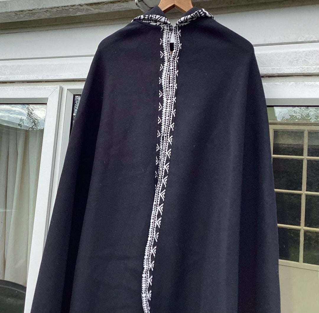 Wool Cashmere Hooded Poncho: Aztec Trim Cape, M/L - Etsy