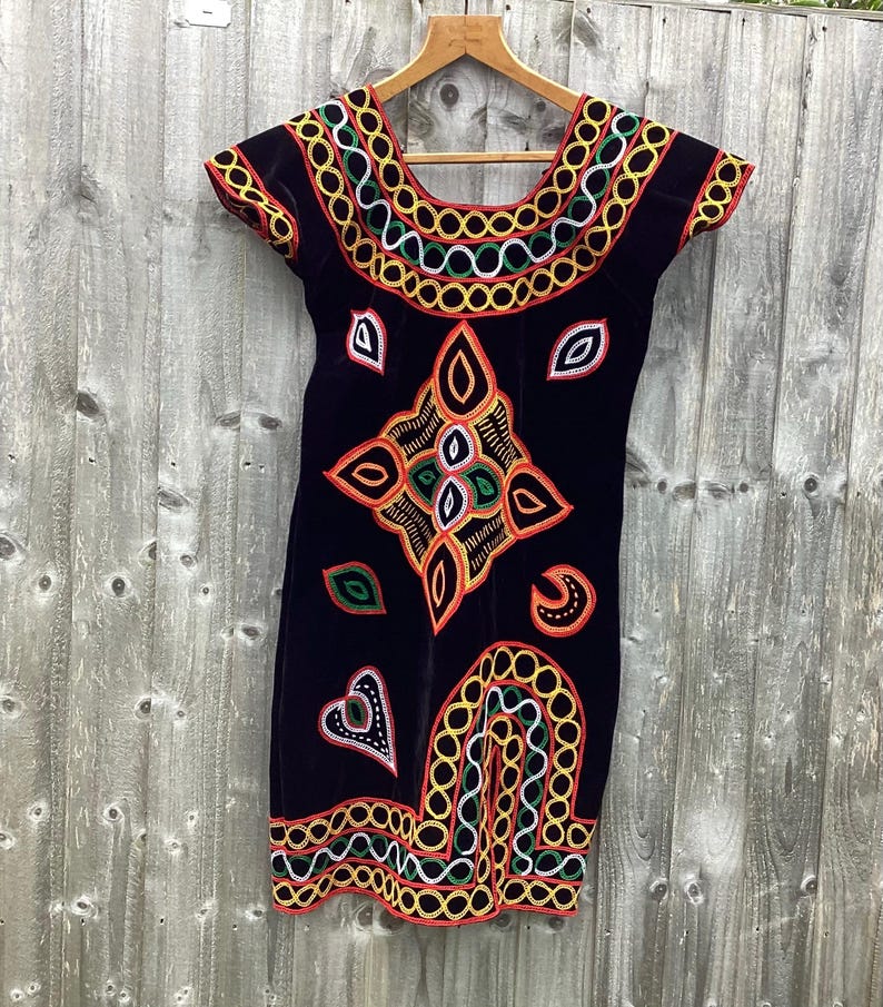 Black Velvet Hand Embroidered Blouse with Queen Anne Neckline