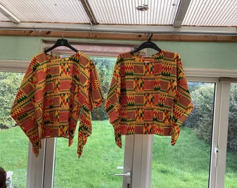 Kente Kaftan/Caftan Top with Eagle Wings Sleeves, 100% Cotton Very Elegant UK Sizes: Medium, Large