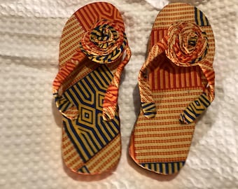 African Fabric Ankara and Kente Sandals / Flip Flops Various UK Sizes Different Design