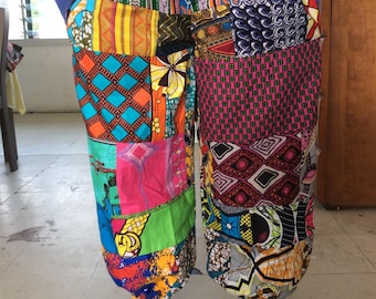 Boho African print, Multicoloured Patchwork Jogging Pants , Full Length, Two Front Pockets , Unisex, Ankara Cotton, UK Sizes: M, L, XL, XXL
