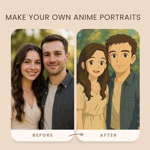 Custom Ghibli Style Portrait from Your Photo – Personalized Anime Couple Illustration, Studio Ghibli Inspired Digital Art – Families & Pets
