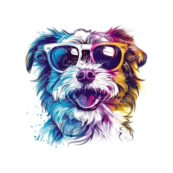 Dog T-Shirt Design, Cute Canine Sunglasses, Pet Lover Digital Download, Animal Graphic Tee, Fun Puppy Art, Cool Doggie Illustration