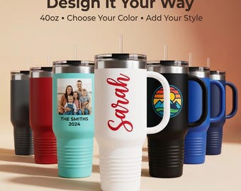 Custom 40oz Tumbler with Handle: Personalized Photo, Name, Logo – Everyday Use Mug