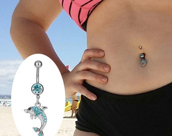 Crystal Turquoise Navel Rings Belly Button Bar Ring Dangle Body Piercing·Jewelry Crystal Turquoise Navel Rings Belly Button Bar Ring Dangle Body Piercing·Jewelry