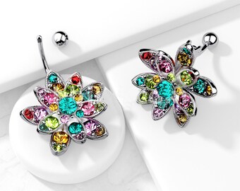 Colorful Crystals Paved Large Flower Summer Bikini Crystal Navel Belly Rings Sex Body Jewelry Lot Pircing Belly Button Rings for Women