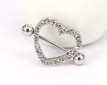2Pcs Shiny Rhinestone Heart Nipple Ring Bar Surgical Steel Barbell Body Piercing 2Pcs Shiny Rhinestone Heart Nipple Ring Bar Surgical Steel Barbell Body Piercing