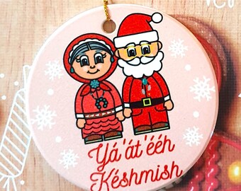 Mr. & Mrs. Navajo Claus Christmas Ornament - 3" Round Ceramic