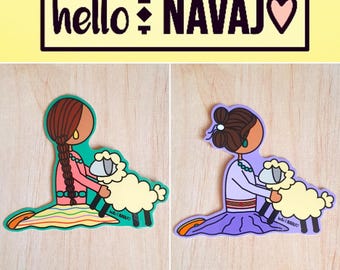 A girl and her lamb - Sticker 3" x 2.5"