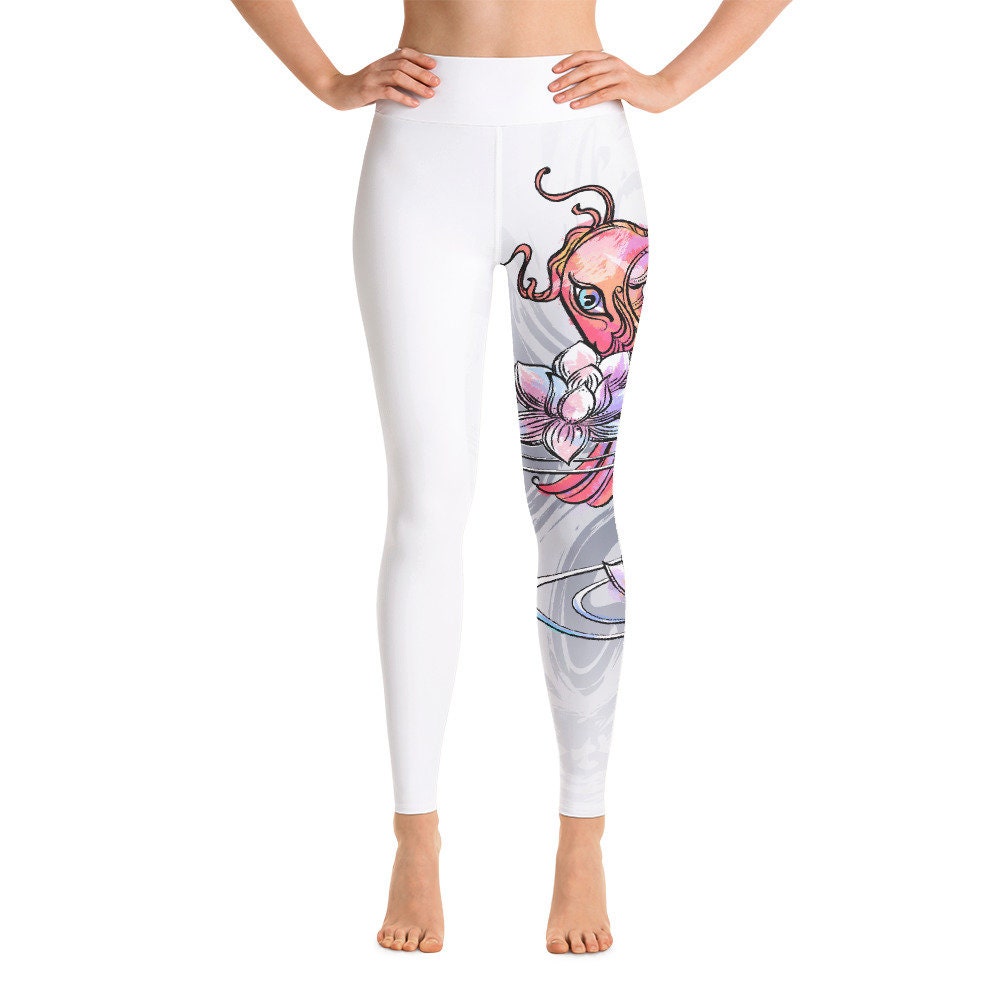 Japanese Koi Fish & Lotus Flower Yoga Leggings, High