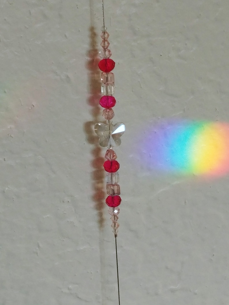 Pink Glass Bead Rainbow Prism Light Catcher Pink Butterfly Window Light Catcher Laser Cut Crystal Ball Prism Light Catcher