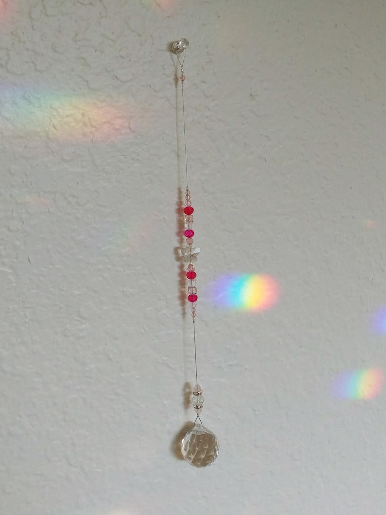 Pink Glass Bead Rainbow Prism Light Catcher Pink Butterfly Window Light Catcher Laser Cut Crystal Ball Prism Light Catcher