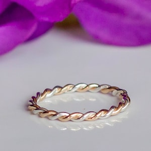 14k Gold & Sterling Silver Twisted Band (2-mm)