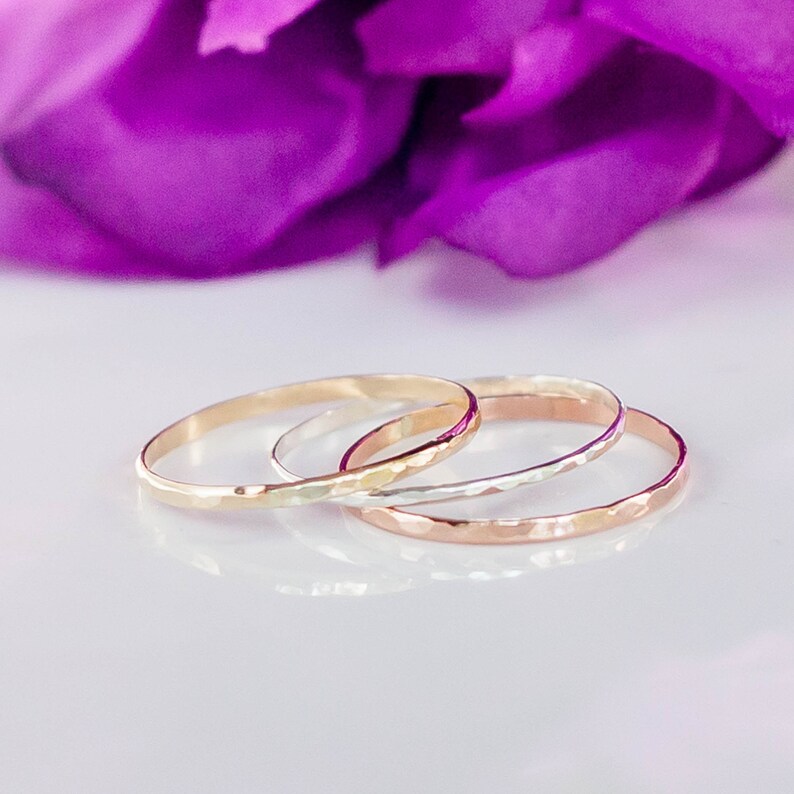 Mixed Metal Hammered Stackable Ring Set - Etsy