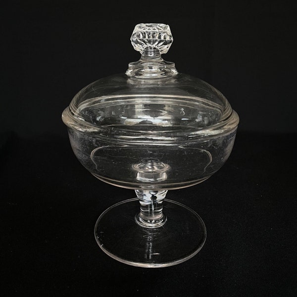 ANTIEKE Compote Voetstuk Schotel Met Prisma Handvat Dome Deksel - EAPG Footed Glass Bowl