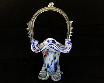 Vintage handgeblazen kunstglazen mand - wit, blauw en gedraaid