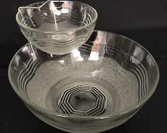 Clear & Textured Vintage Glass Chips and Dip Bowls Set