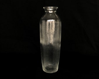 Tall Ten Sided Vintage Clear Ribbed Glass Bottle Vase Decanter - Bud Vase