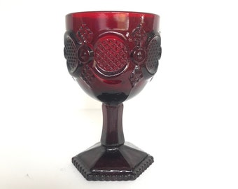Vintage Avon ‘Cape Cod’ Collection Ruby Red Glass 10oz Stemmed Goblet - AVON 1876