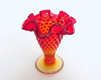 小さな赤と金のストライプの透明ガラスのヴィンテージ花瓶 - Etsy 日本